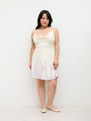 Cowl Neck Floral Lace up Mini Dress Curve & Plus