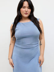 Boat Neck Backless Chain Detail Ruched Mini Dress Curve & Plus