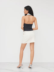 Polo Neck Stripe Ruched Shirred Asymmetrical Hem Top