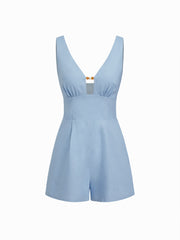 Cotton-blend V-neck Beaded Romper