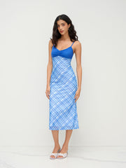 Check Patched Mermaid Slip Maxi Dress