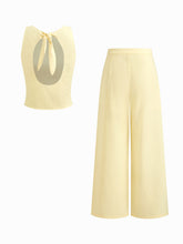 Linen-blend Boat Neck Cut Out Tie Back Tank Top & Mid Rise Pleated Wide Leg Trousers Set