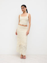Lace U-neckline Tie Back Tank Top & Mid Rise Ruffle Mermaid Maxi Skirt Set