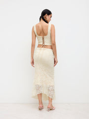 Lace U-neckline Tie Back Tank Top & Mid Rise Ruffle Mermaid Maxi Skirt Set