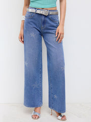 Cider Denim Mid Rise Starfish Rhinestone Baggy Jeans
