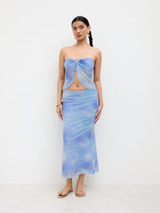 Mesh Illusion Knotted Bandeau Top & Mid Rise Maxi Skirt Set