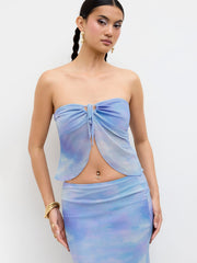 Mesh Illusion Knotted Bandeau Top & Mid Rise Maxi Skirt Set