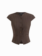 Stripe Short Sleeve Top & Mid Rise Cigarette Capri Trousers Set