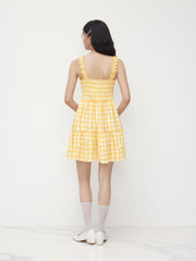 100% Cotton Gingham Sweetheart Neck Bowknot Cami Mini Dress