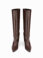 POINTED-TOE CROCODILE PATTERN KNEE HIGH BOOTS
