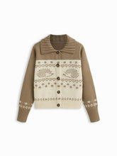 Knit Collar Heart & hedgehog Pattern Button Cardigan