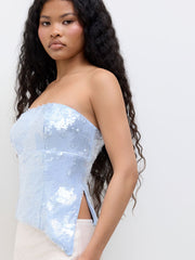 Sequins Asymmetrical Hem Split Bandeau Top