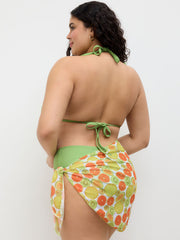 V-neck Knotted Halter Full Coverage Bikini Set With Fruit Sarong Curve & Plus