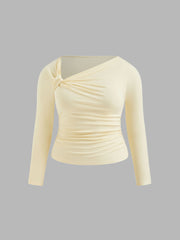 Asymmetrical Neck Ruched Long Sleeve Tee Curve & Plus