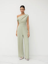 Asymmetrical Neck Ruched Pocket Straight Leg Jumpsuit