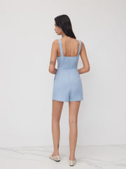 Cotton-blend V-neck Beaded Romper