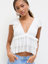Lace V-neck Ruffle Hem Layered Blouse