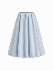 Cotton High Rise Stripe Texture Bubble Hem Midi Skirt