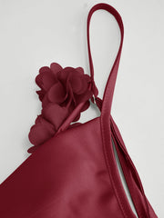 Satin Cowl Neck 3D Floral Ruched Mermaid Maxi Dress