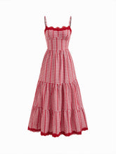 Cotton-blend Gingham Lace Trim Tiered Shirred Maxi Dress
