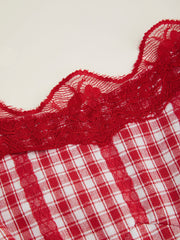 Cotton-blend Gingham Lace Trim Tiered Shirred Maxi Dress