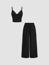 V-neck Twist Cami Top & Mid Rise Drawstring Straight Leg Trousers Set