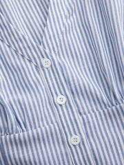 Cotton-blend Collar Stripe Tie Back Knotted Long Sleeve Blouse