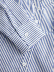 Cotton-blend Collar Stripe Tie Back Knotted Long Sleeve Blouse