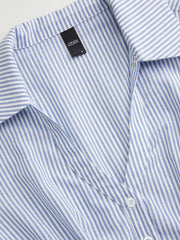 Cotton-blend Collar Stripe Tie Back Knotted Long Sleeve Blouse