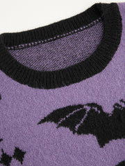 Knit Round Neckline Bat Graphic Long Sleeve Top