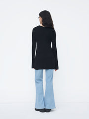 Knit V-neck Button Metal Detail Cardigan