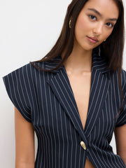 V-neck Stripe Metal Detail Oversized Blazer Vest