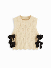 Knit Round Neckline Bowknot Hollow Out Oversized Vest
