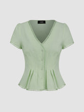 100% Cotton V-neck Ruffle Hem Blouse