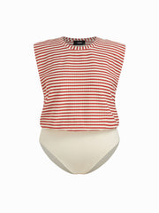 Round Neckline Stripe Bodysuit Curve & Plus