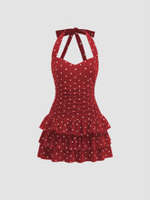 Cotton-blend Halter Neckline Polka Dot Ruched Layered Mini Dress