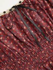 100% Cotton Square Neck Ditsy Floral Shirred Drawstring Maxi Dress Curve & Plus