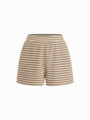100% Cotton Square Neck Stripe Split Top & Wide Leg Shorts Set