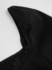 Cotton-blend Sweetheart Neck Lace Long Sleeve Top