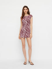 Boat Neck Zebra Striped Backless Mini Dress