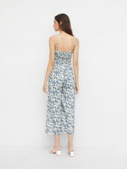 Floral Shirred Cropped Wide Leg Jumpsuit