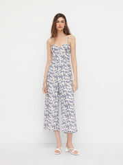 Floral Shirred Cropped Wide Leg Jumpsuit