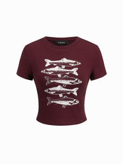 Sardine Graphic Round Neckline Short Sleeve Tee