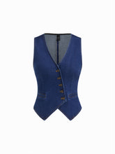 Stretch Denim V-neck Button Split Vest