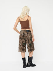 Cider Denim Mid Rise Abstract Wood Grain Print Bermuda Jorts