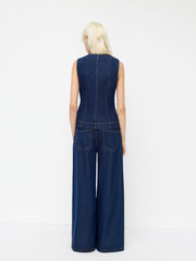 Denim Round Neckline Split Zip Through Tank Top