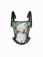 Dog Graphic Floral Square Neck Lace Trim Knotted Cami Top
