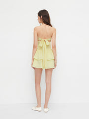 Bowknot Check Shirred Ruffle Layered Bandeau Mini Dress
