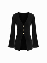 Knit V-neck Button Metal Detail Cardigan