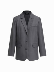 Notch Collar Button Oversized Long Sleeve Blazer